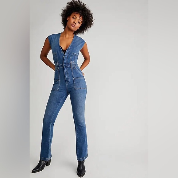 New Free People CRVY Hyde Park Denim Jumpsuit - Picture 2 of 8
